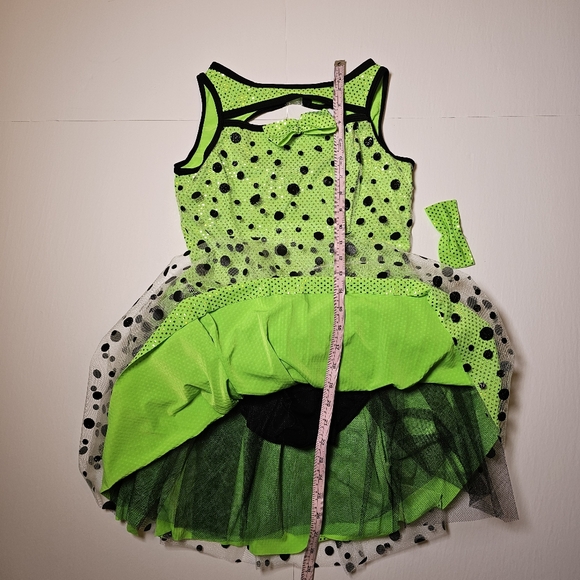 Curtain Call green black polka dots tulle layer dress leotard tap dance sz CXL - Picture 5 of 10